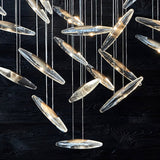 Modern Multi Head Moonlight Whispers Glass LED Chandelier for High Ceiling Interiors