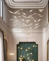 Modern Multi Head Moonlight Whispers Glass LED Chandelier for High Ceiling Interiors
