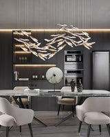 Modern Multi Head Moonlight Whispers Glass LED Chandelier for High Ceiling Interiors