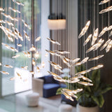 Modern Multi Head Moonlight Whispers Glass LED Chandelier for High Ceiling Interiors