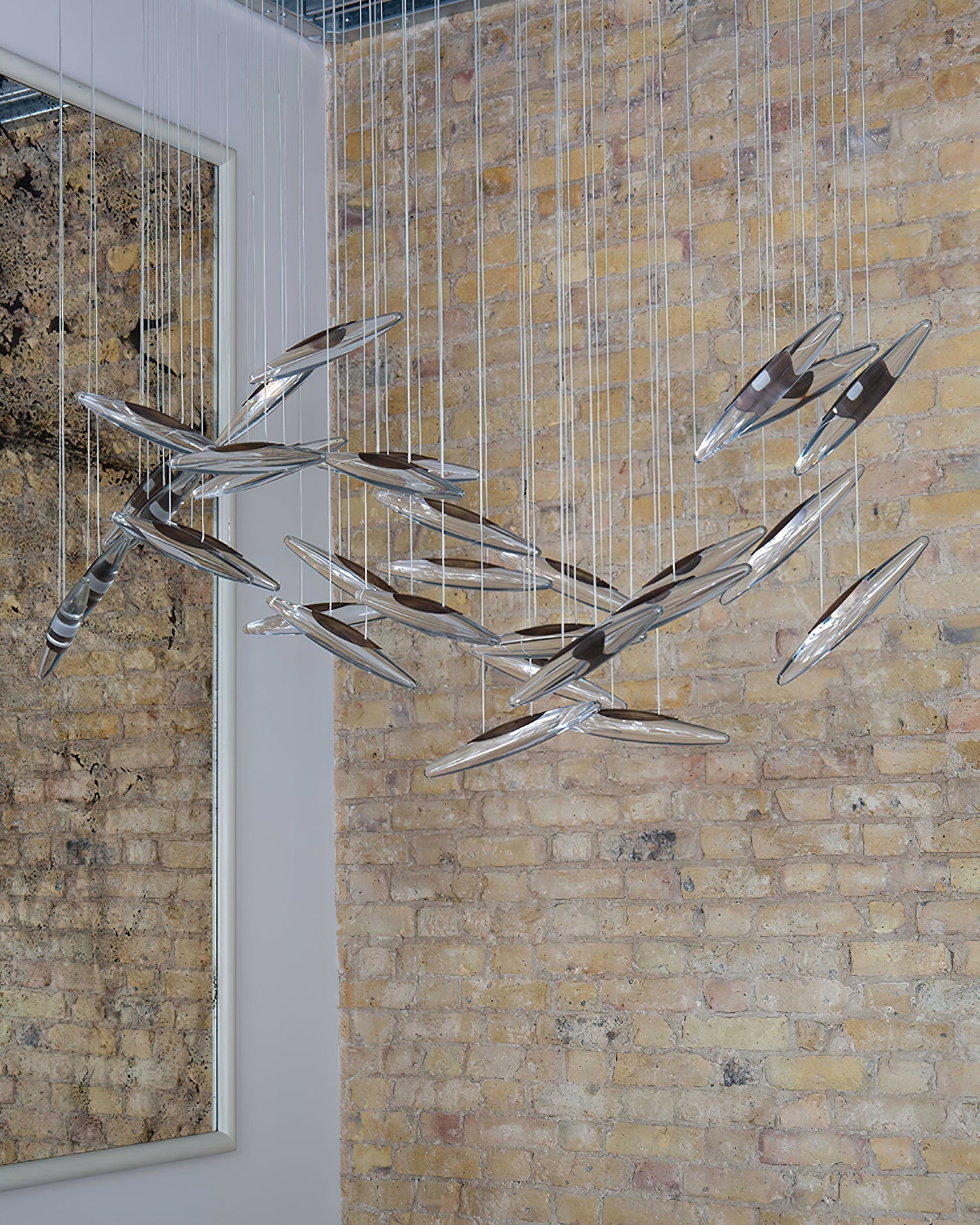 Modern Multi Head Moonlight Whispers Glass LED Chandelier for High Ceiling Interiors