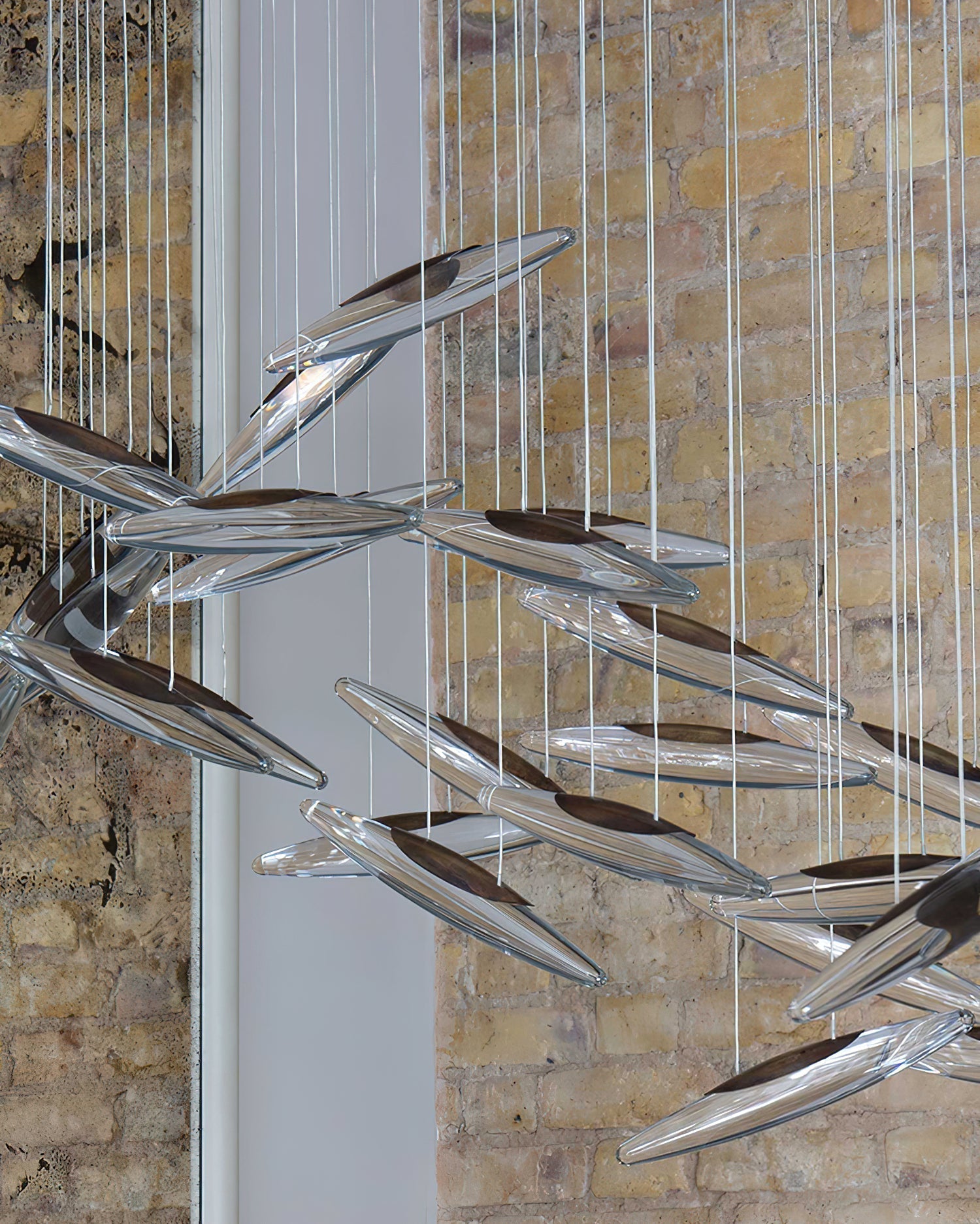 Modern Multi Head Moonlight Whispers Glass LED Chandelier for High Ceiling Interiors