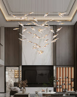 Modern Multi Head Moonlight Whispers Glass LED Chandelier for High Ceiling Interiors