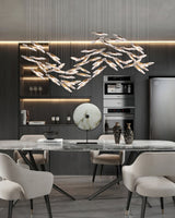 Modern Multi Head Moonlight Whispers Glass LED Chandelier for High Ceiling Interiors