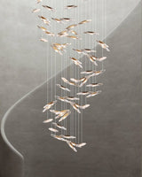 Modern Multi Head Moonlight Whispers Glass LED Chandelier for High Ceiling Interiors