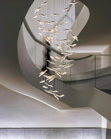Modern Multi Head Moonlight Whispers Glass LED Chandelier for High Ceiling Interiors