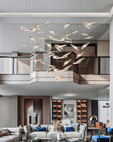 Modern Multi Head Moonlight Whispers Glass LED Chandelier for High Ceiling Interiors