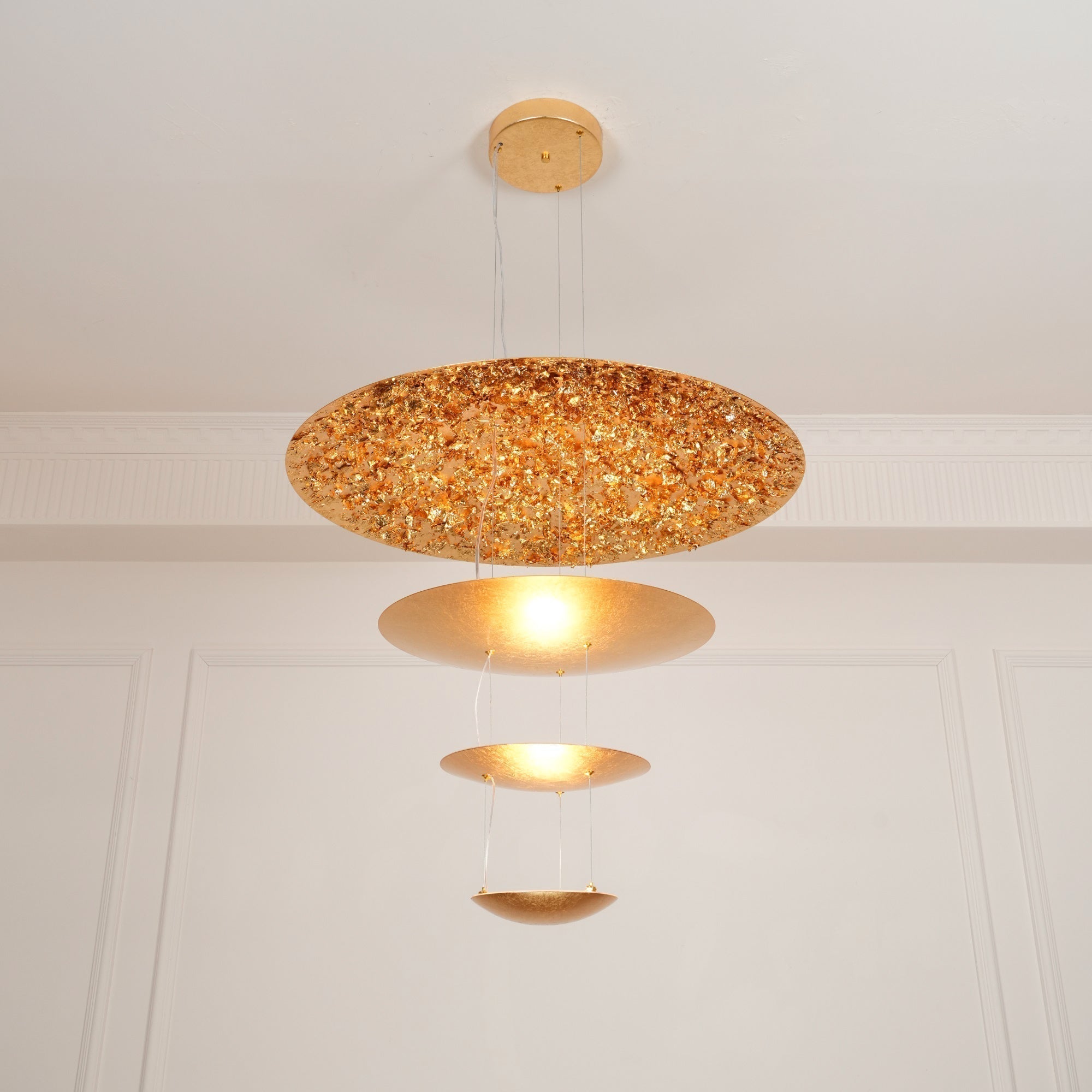 Modern Multi Layered LED Chandelier with Gold Foil Finish for Luxury Interior Lighting
