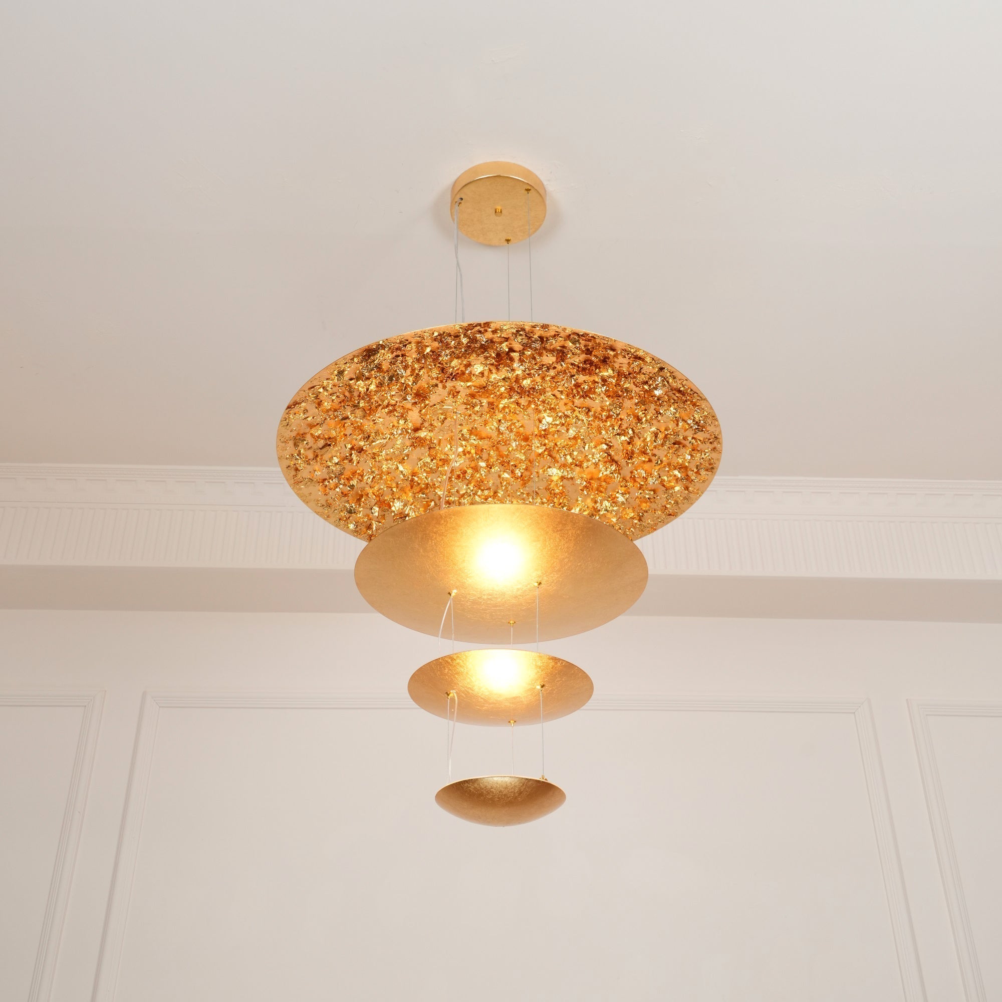Modern Multi Layered LED Chandelier with Gold Foil Finish for Luxury Interior Lighting