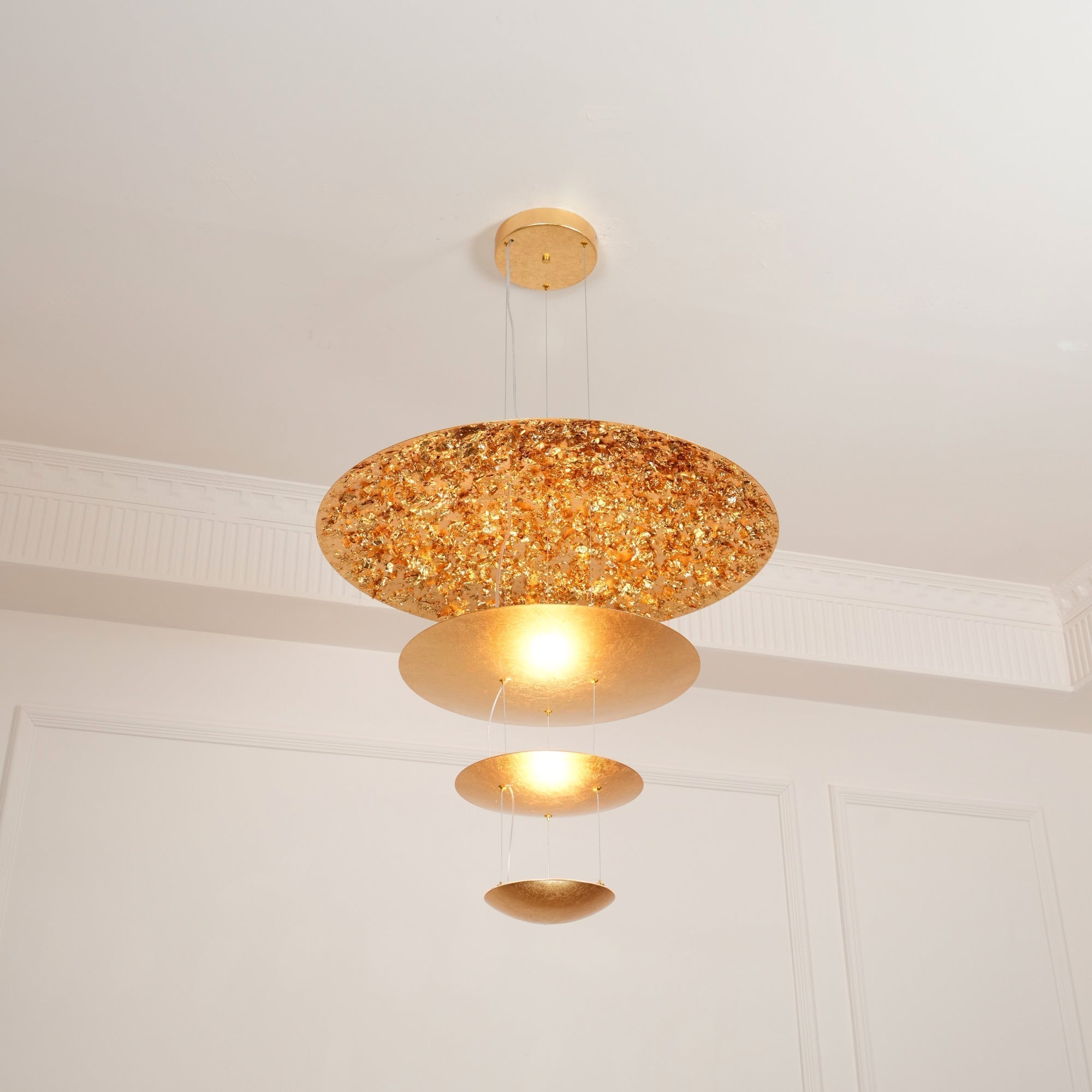 Modern Multi Layered LED Chandelier with Gold Foil Finish for Luxury Interior Lighting