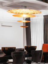 Modern Multi Layered LED Chandelier with Gold Foil Finish for Luxury Interior Lighting