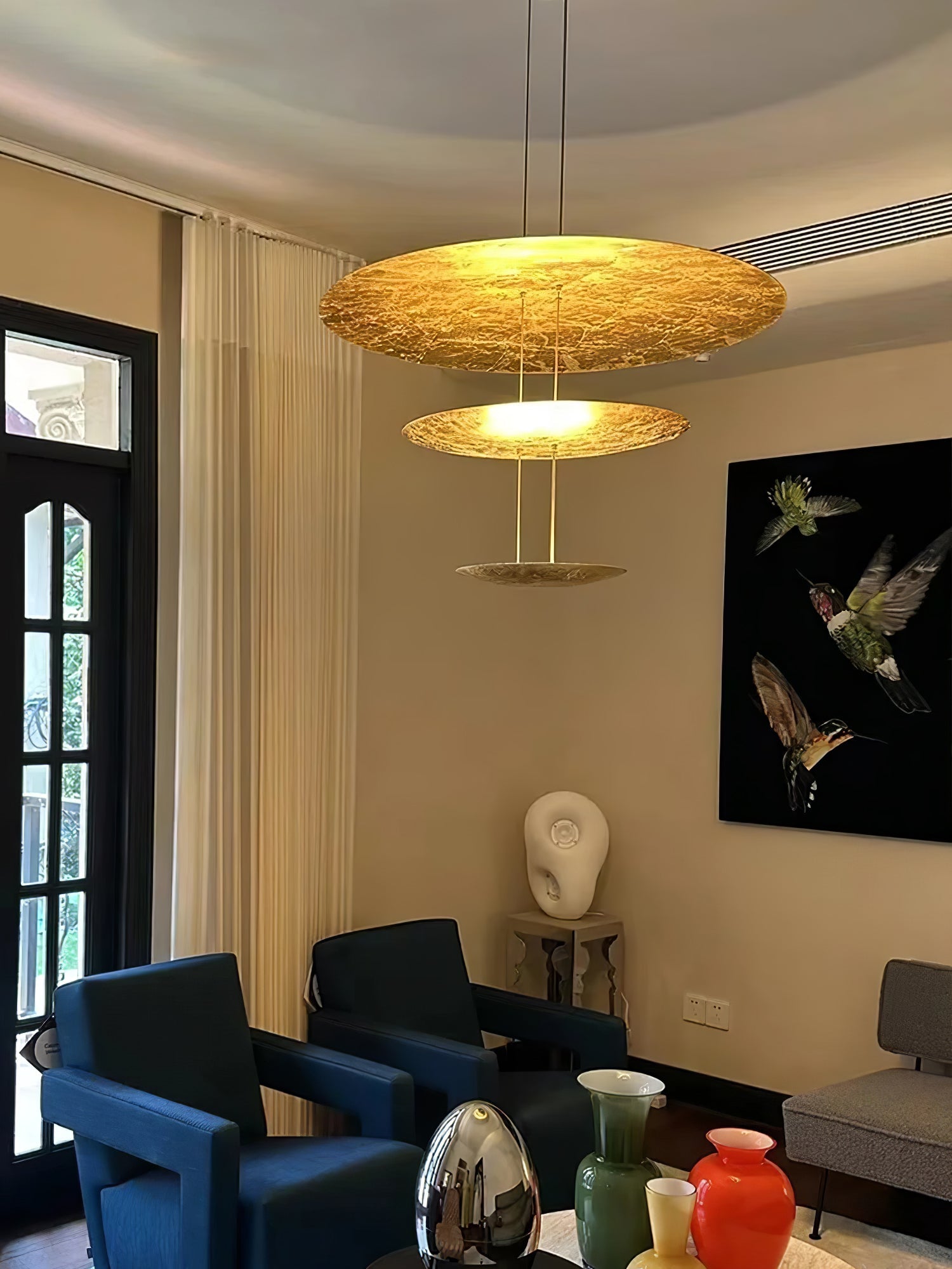 Modern Multi Layered LED Chandelier with Gold Foil Finish for Luxury Interior Lighting