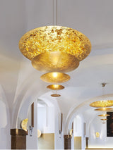 Modern Multi Layered LED Chandelier with Gold Foil Finish for Luxury Interior Lighting