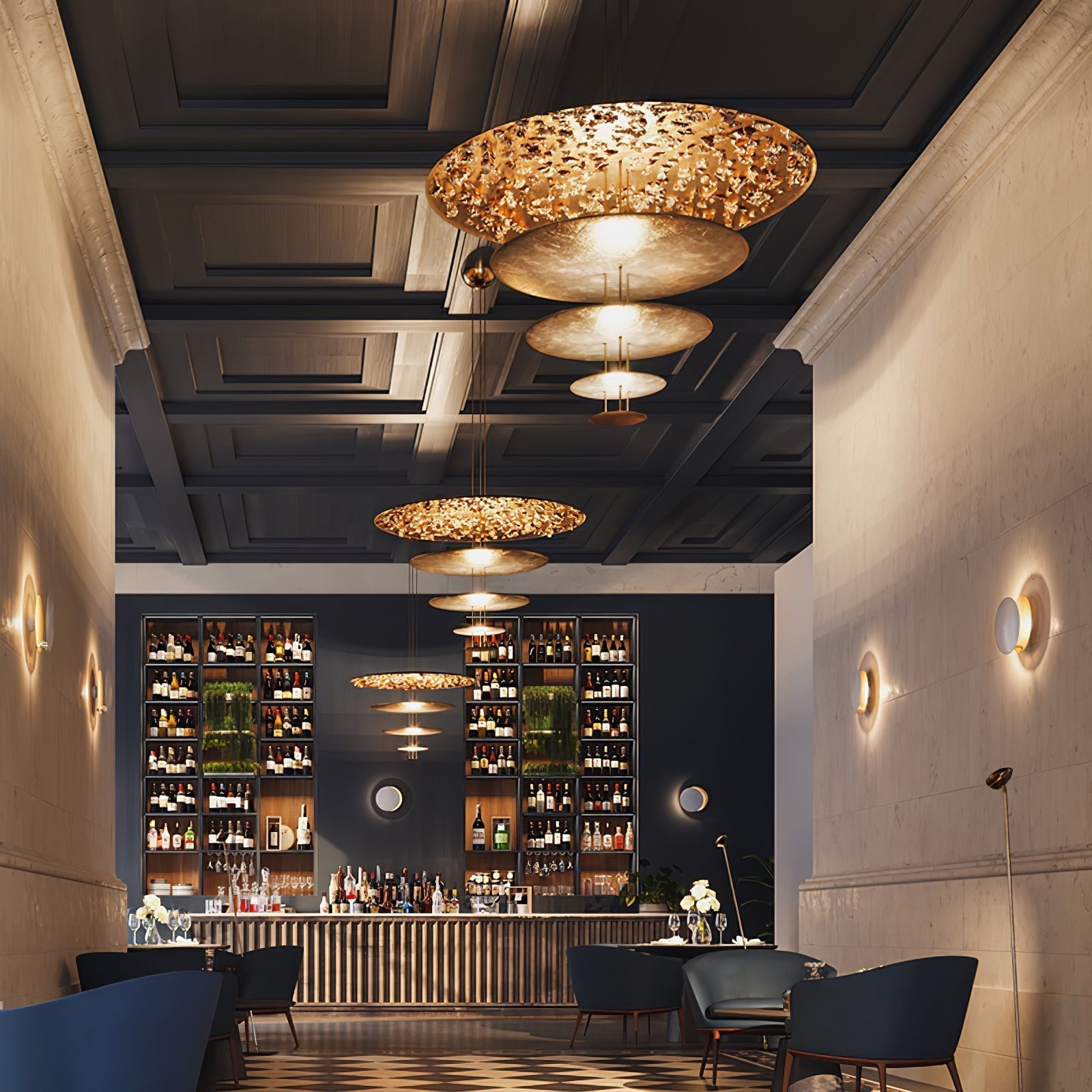 Modern Multi Layered LED Chandelier with Gold Foil Finish for Luxury Interior Lighting