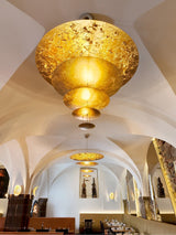 Modern Multi Layered LED Chandelier with Gold Foil Finish for Luxury Interior Lighting