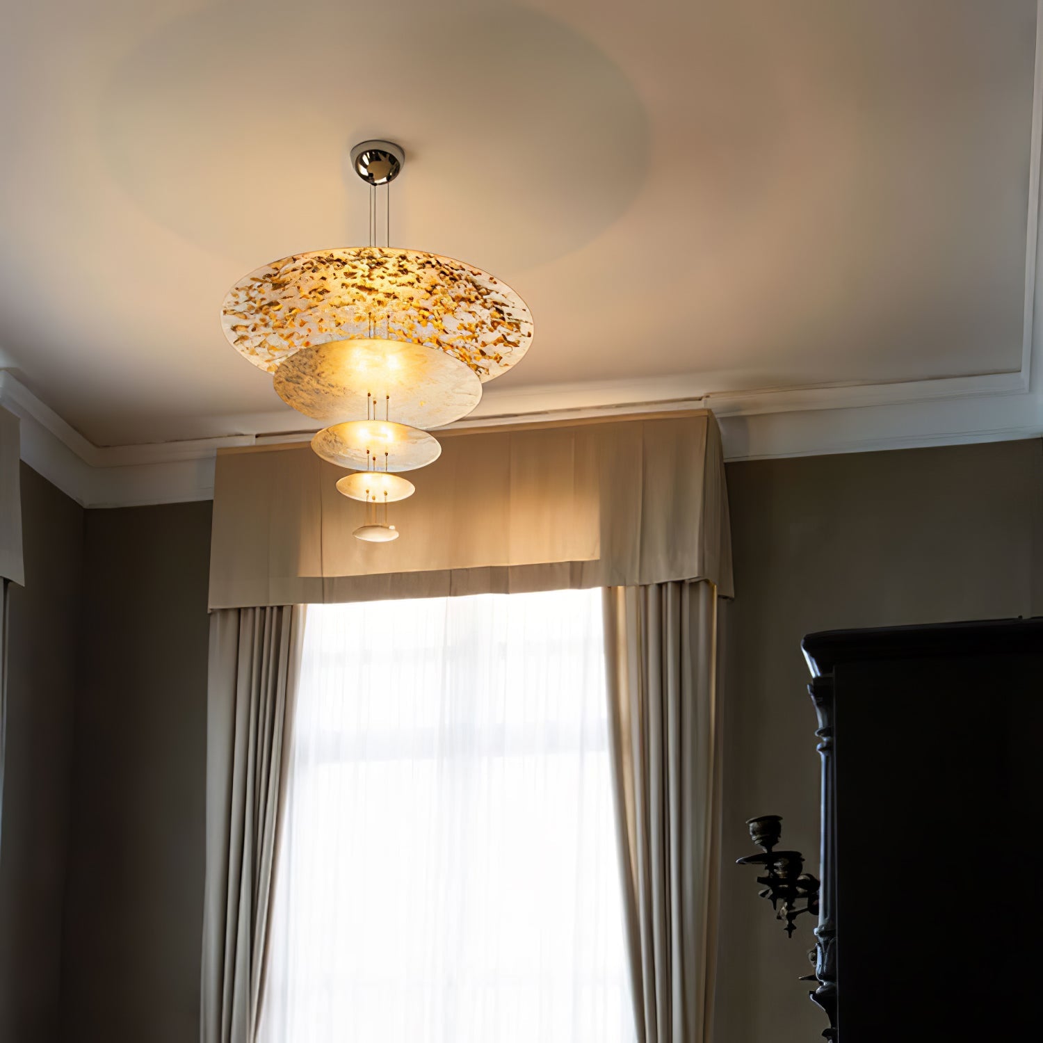 Modern Multi Layered LED Chandelier with Gold Foil Finish for Luxury Interior Lighting