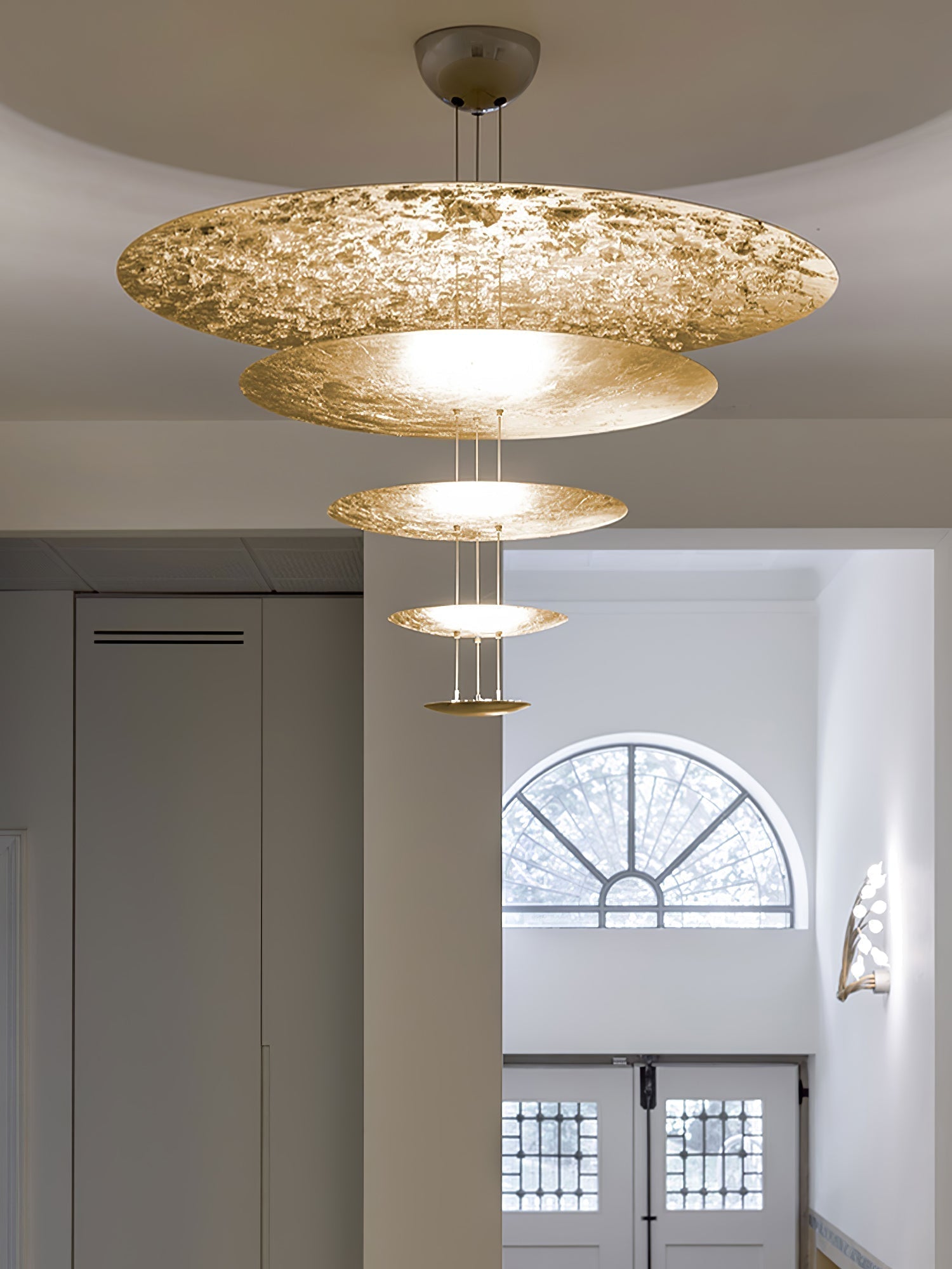 Modern Multi Layered LED Chandelier with Gold Foil Finish for Luxury Interior Lighting