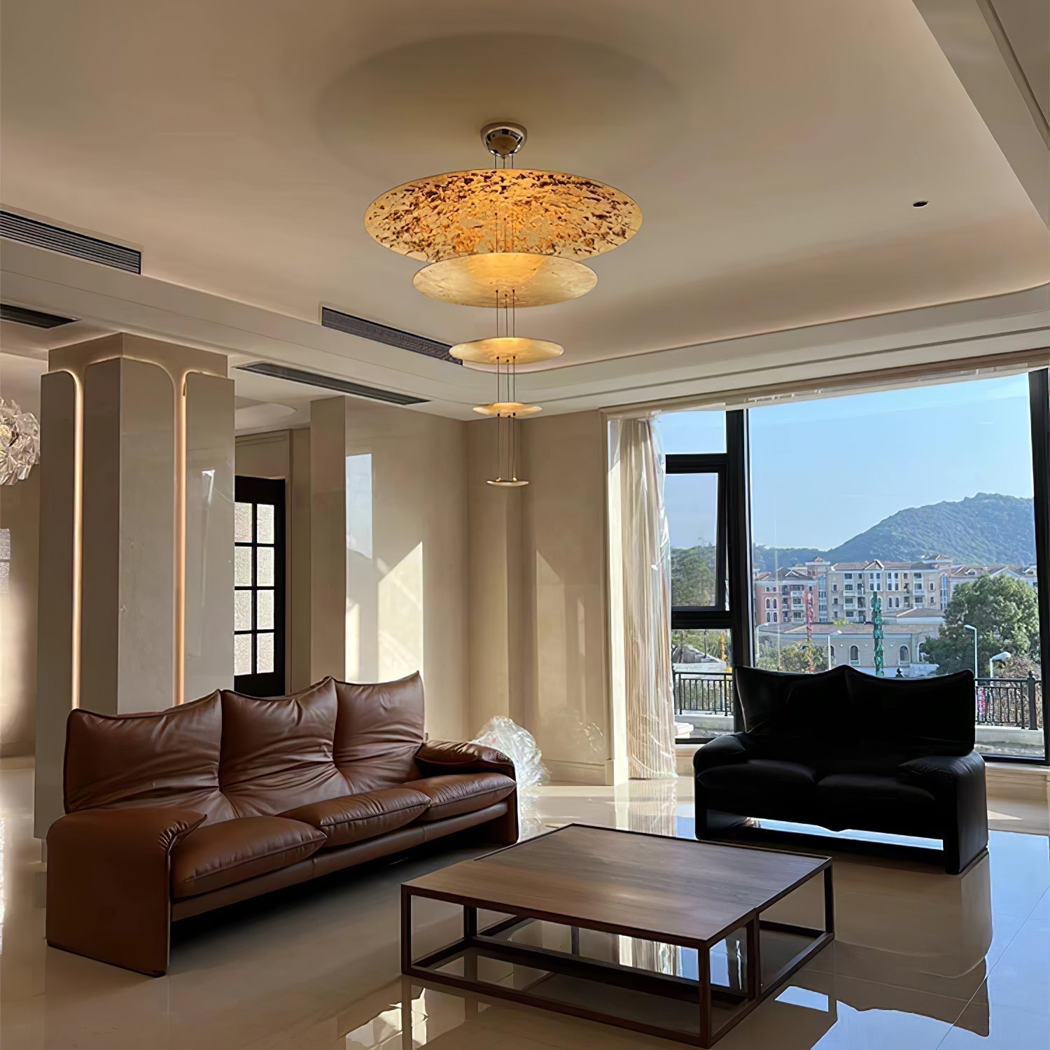 Modern Multi Layered LED Chandelier with Gold Foil Finish for Luxury Interior Lighting
