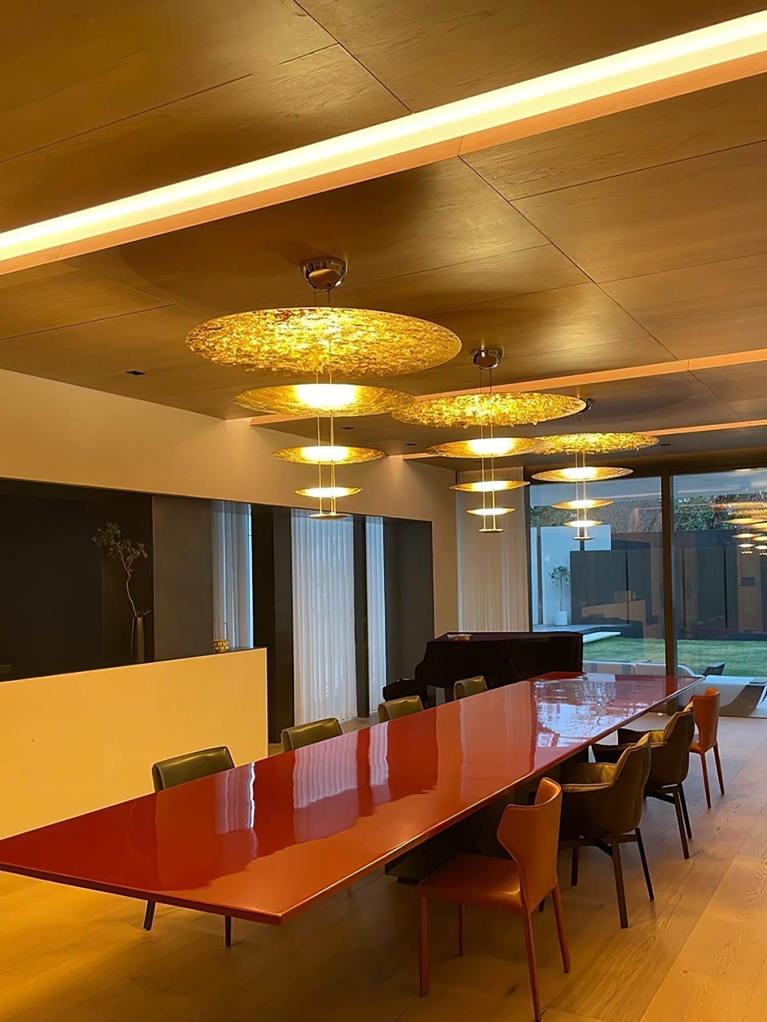 Modern Multi Layered LED Chandelier with Gold Foil Finish for Luxury Interior Lighting