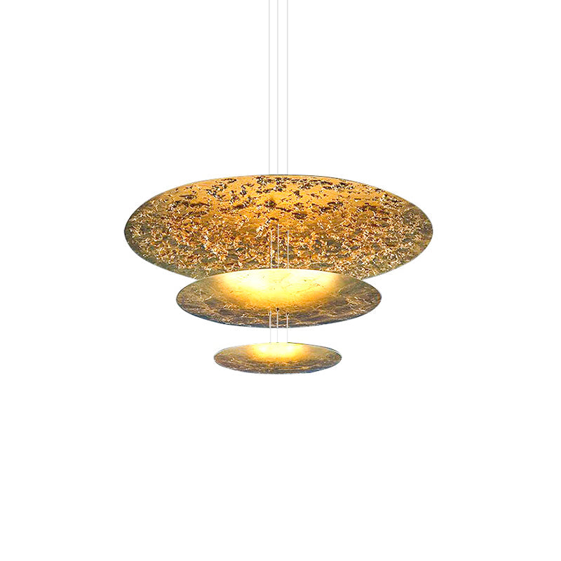 Modern Multi Layered LED Chandelier with Gold Foil Finish for Luxury Interior Lighting