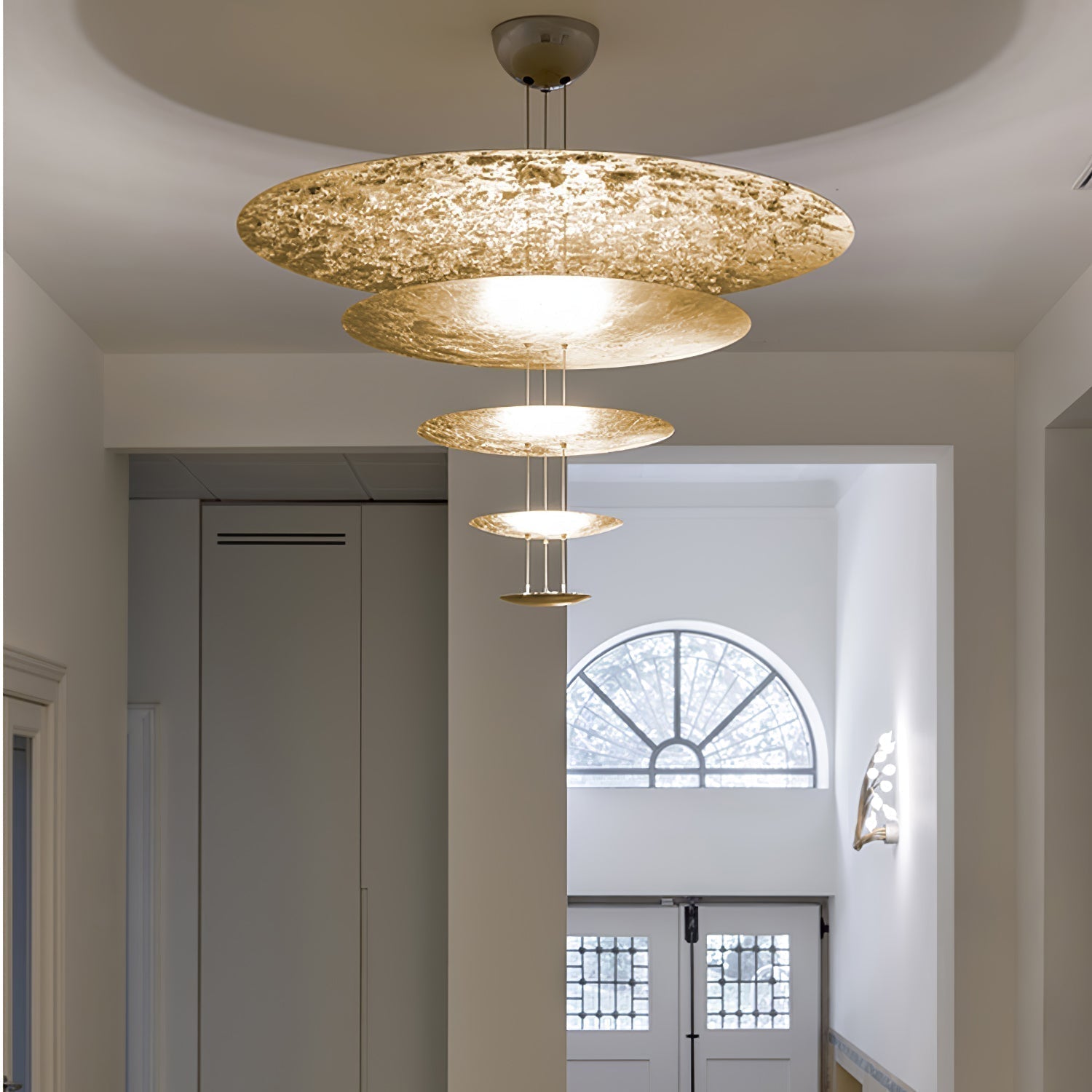 Modern Multi Layered LED Chandelier with Gold Foil Finish for Luxury Interior Lighting