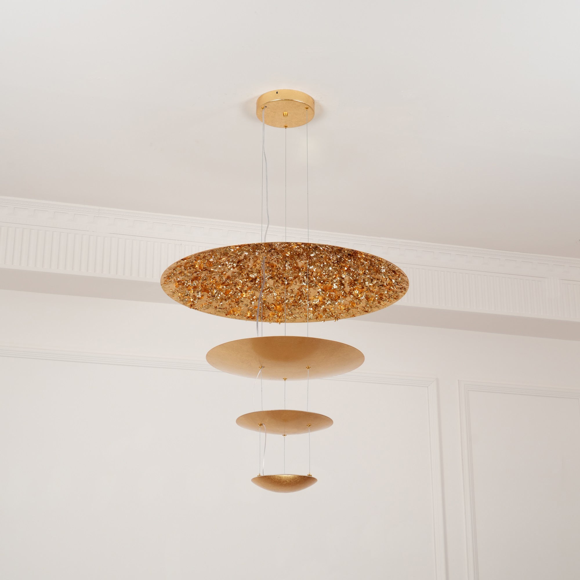 Modern Multi Layered LED Chandelier with Gold Foil Finish for Luxury Interior Lighting