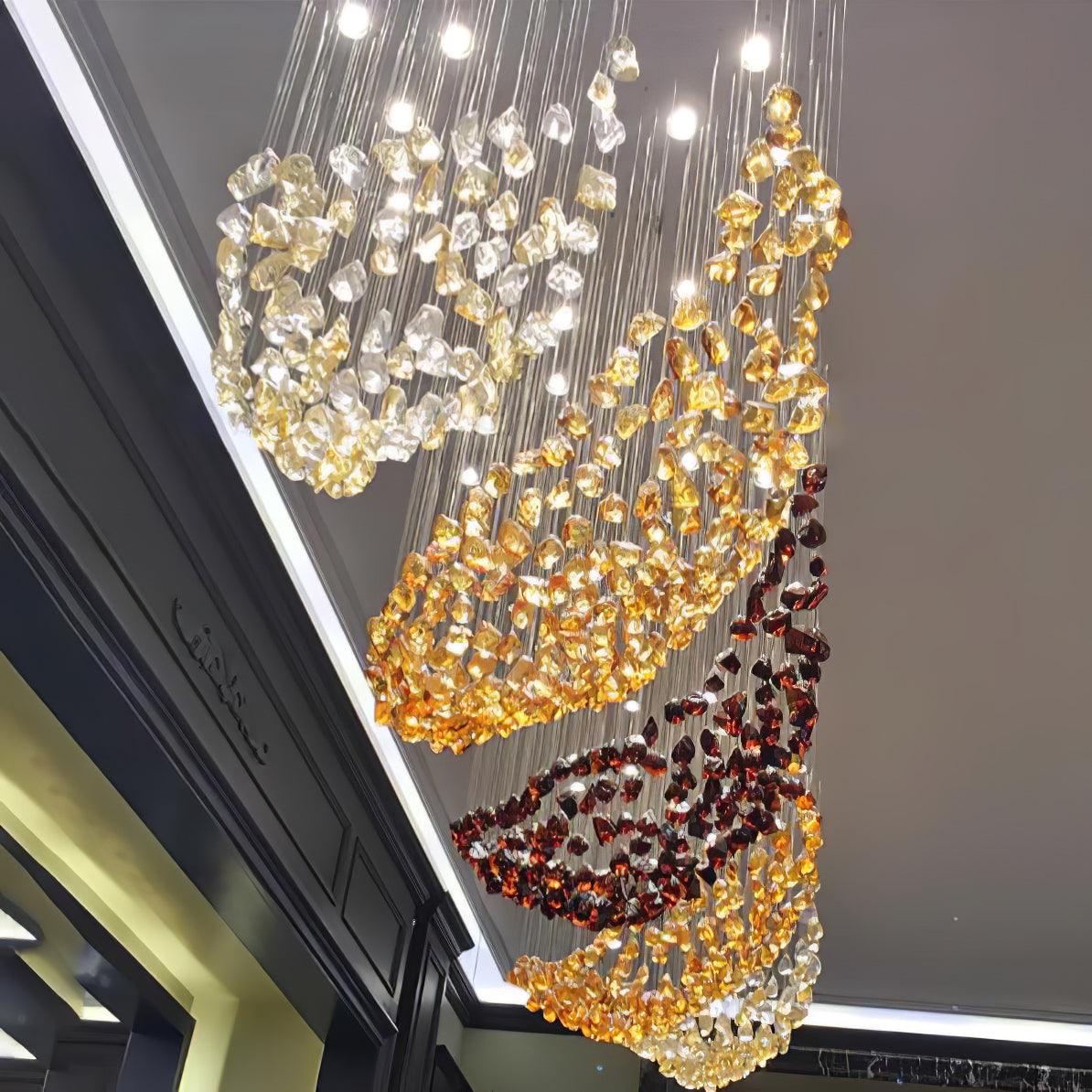 Modern Multicolor Crystal Stone LED Chandelier for Luxury Interior Lighting and Large Spaces