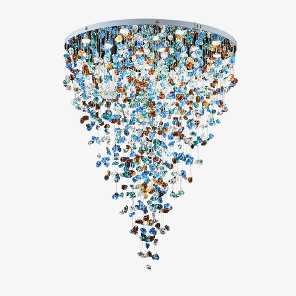 Modern Multicolor Crystal Stone LED Chandelier for Luxury Interior Lighting and Large Spaces