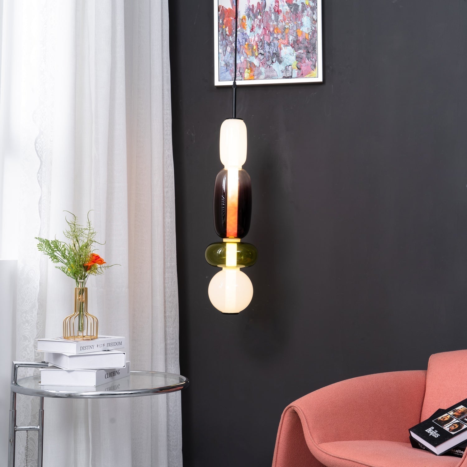 Modern Multicolored Candied Glass Pendant Light with Adjustable LED Ceiling Fixture