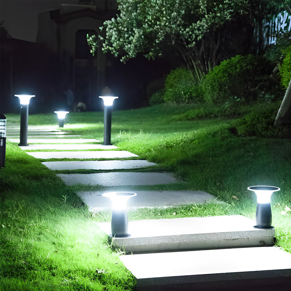 Modern Mushroom Solar LED Path Lights Waterproof Black Outdoor Garden Landscape Post Lamp
