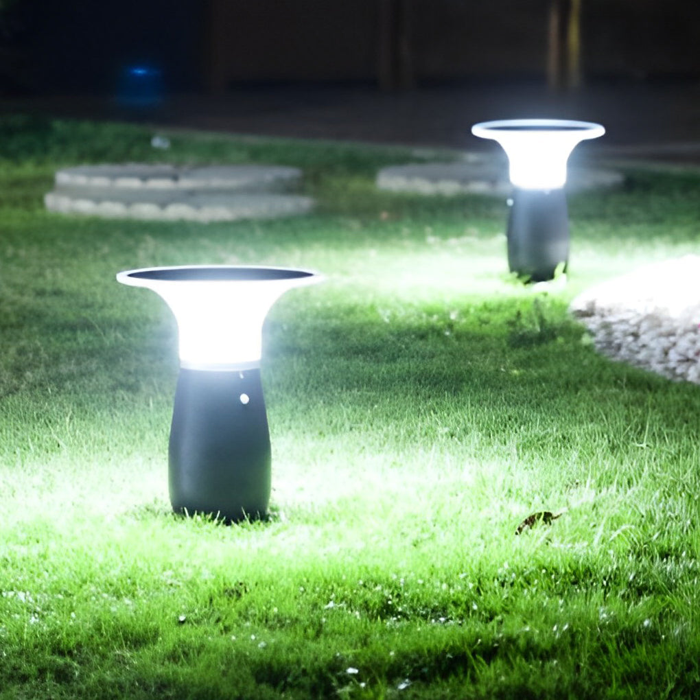 Modern Mushroom Solar LED Path Lights Waterproof Black Outdoor Garden Landscape Post Lamp