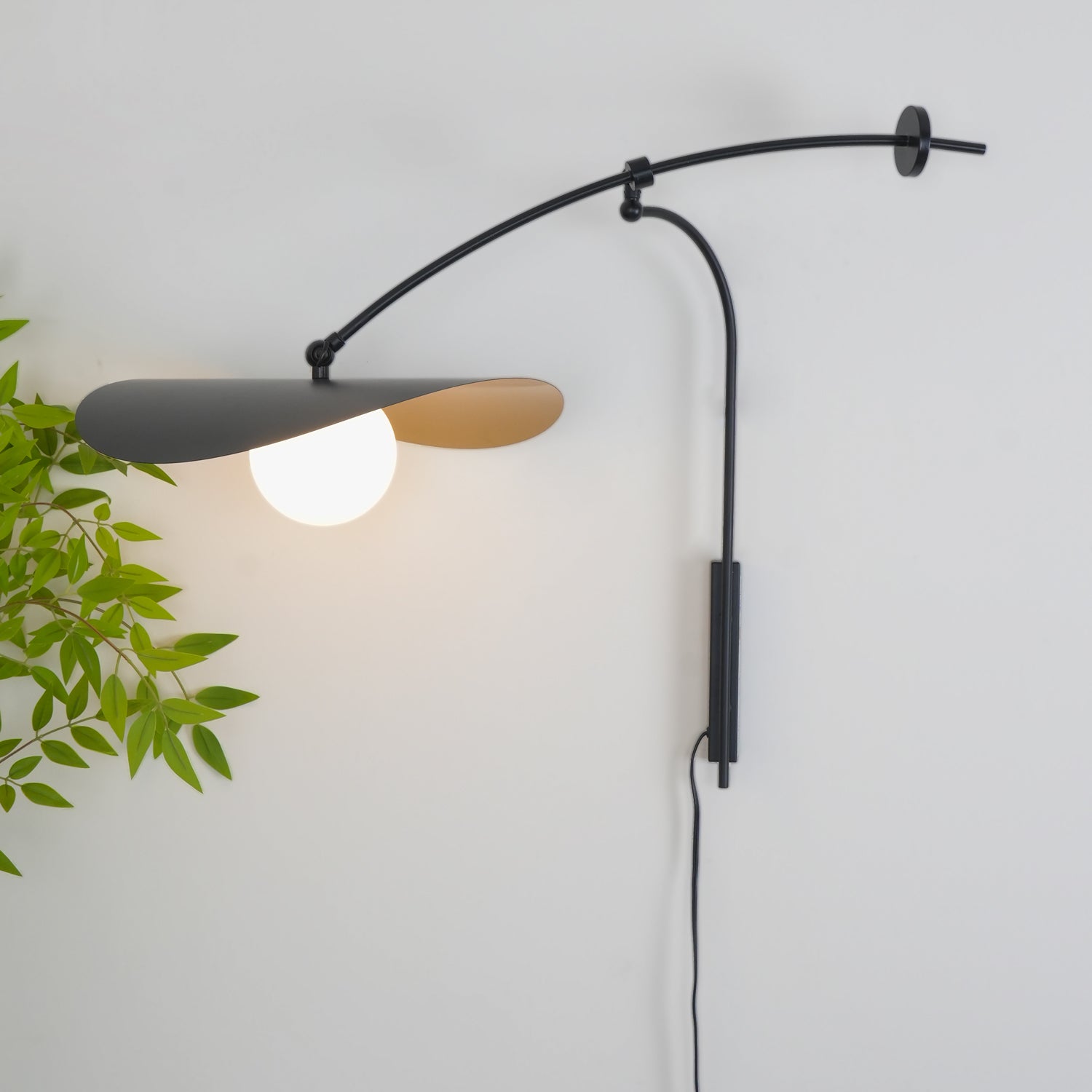 Modern Myrna Wall Light with Counterweight Arm and Handblown Glass Reflector Shade