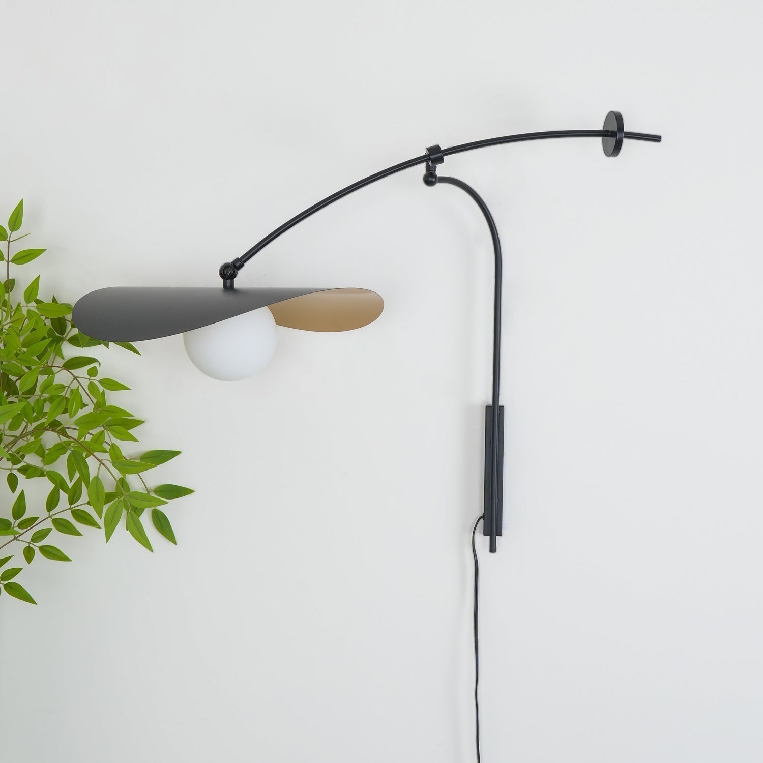 Modern Myrna Wall Light with Counterweight Arm and Handblown Glass Reflector Shade