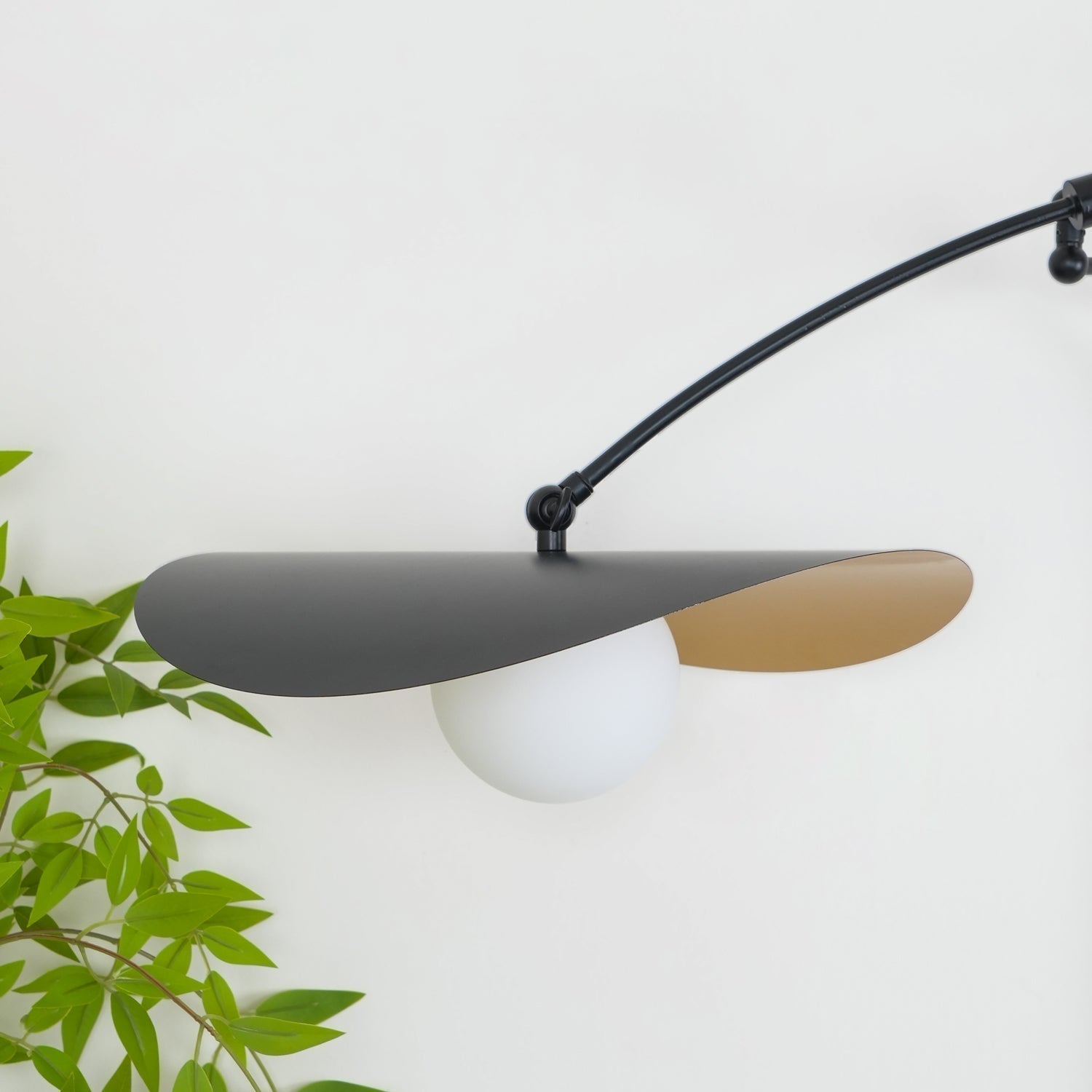 Modern Myrna Wall Light with Counterweight Arm and Handblown Glass Reflector Shade