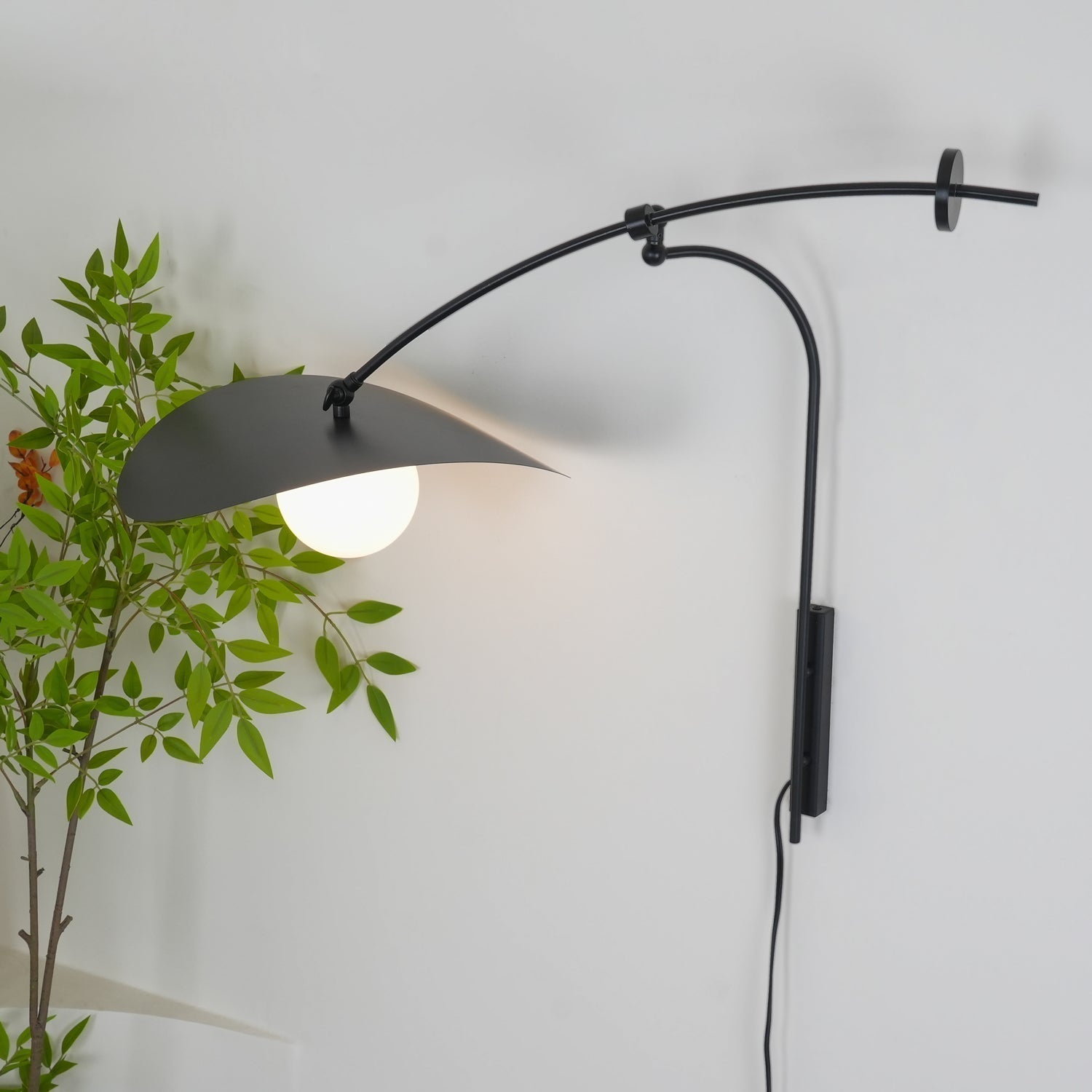 Modern Myrna Wall Light with Counterweight Arm and Handblown Glass Reflector Shade