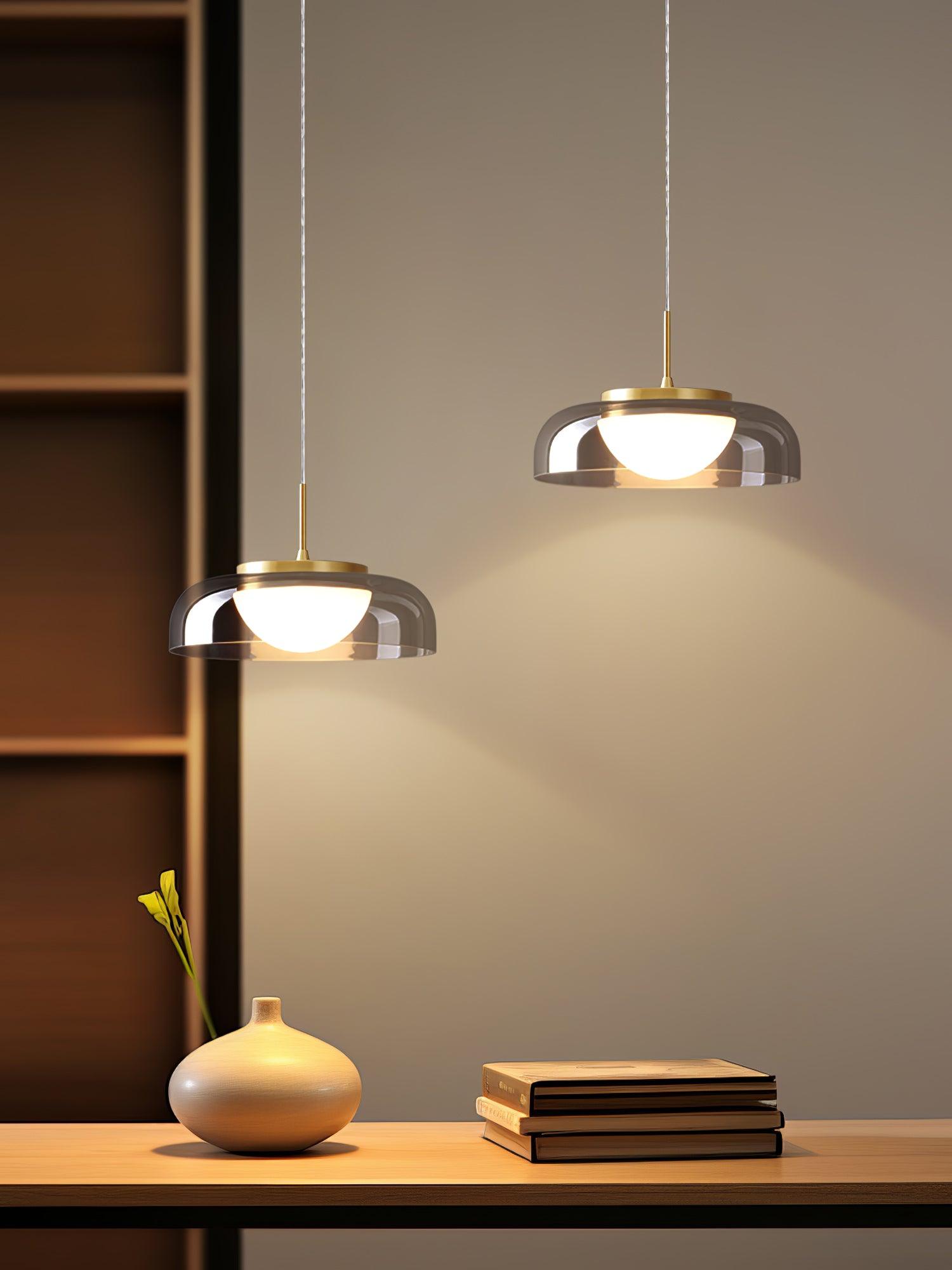 Modern Mystic Eclipse Gold and Smoky Gray Glass LED Pendant Light Fixture