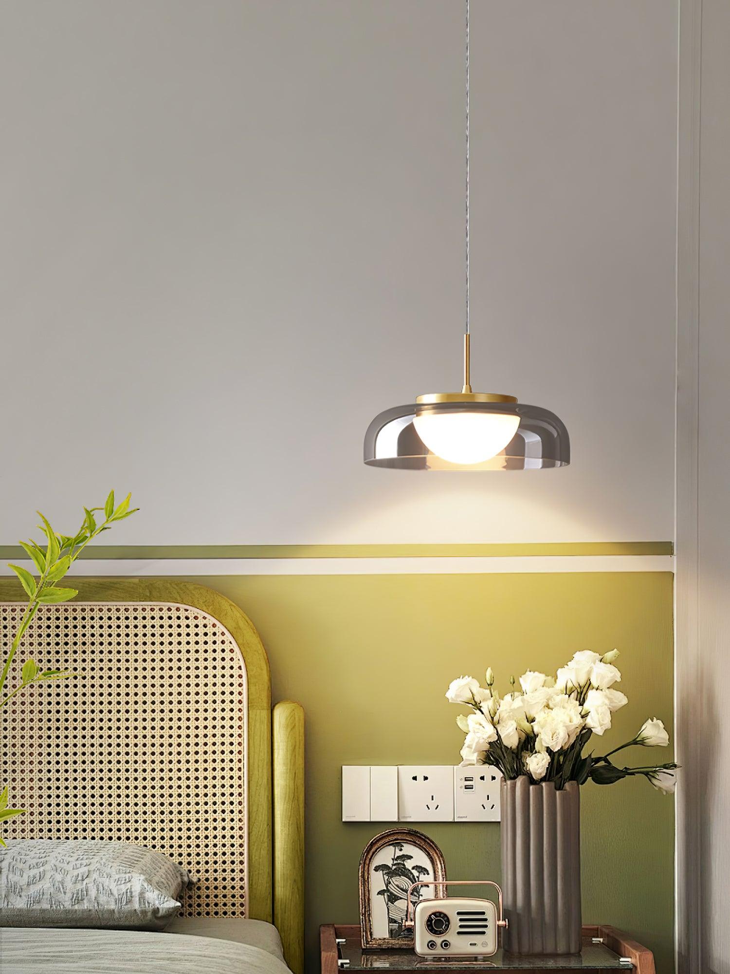 Modern Mystic Eclipse Gold and Smoky Gray Glass LED Pendant Light Fixture