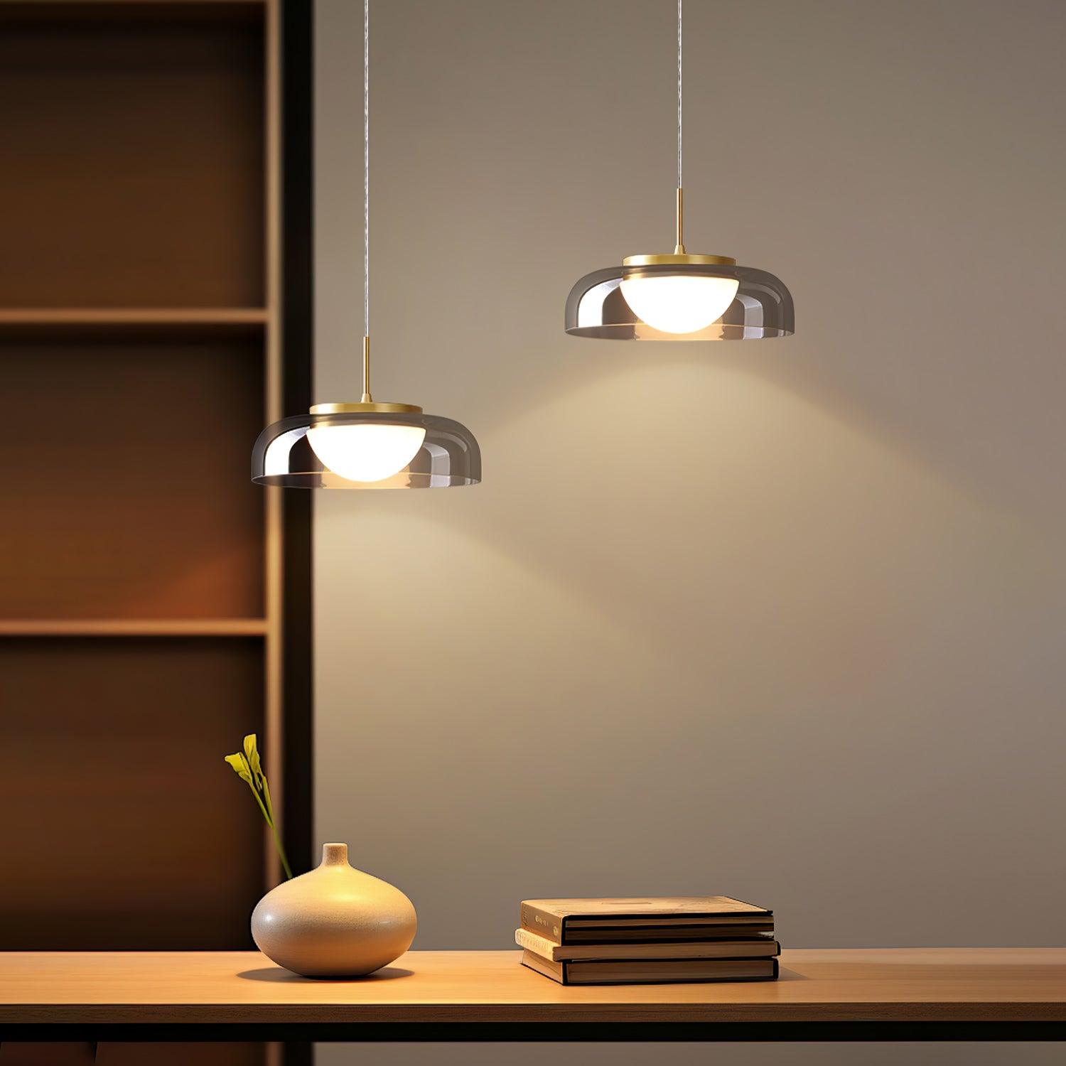 Modern Mystic Eclipse Gold and Smoky Gray Glass LED Pendant Light Fixture