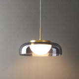 Modern Mystic Eclipse Gold and Smoky Gray Glass LED Pendant Light Fixture