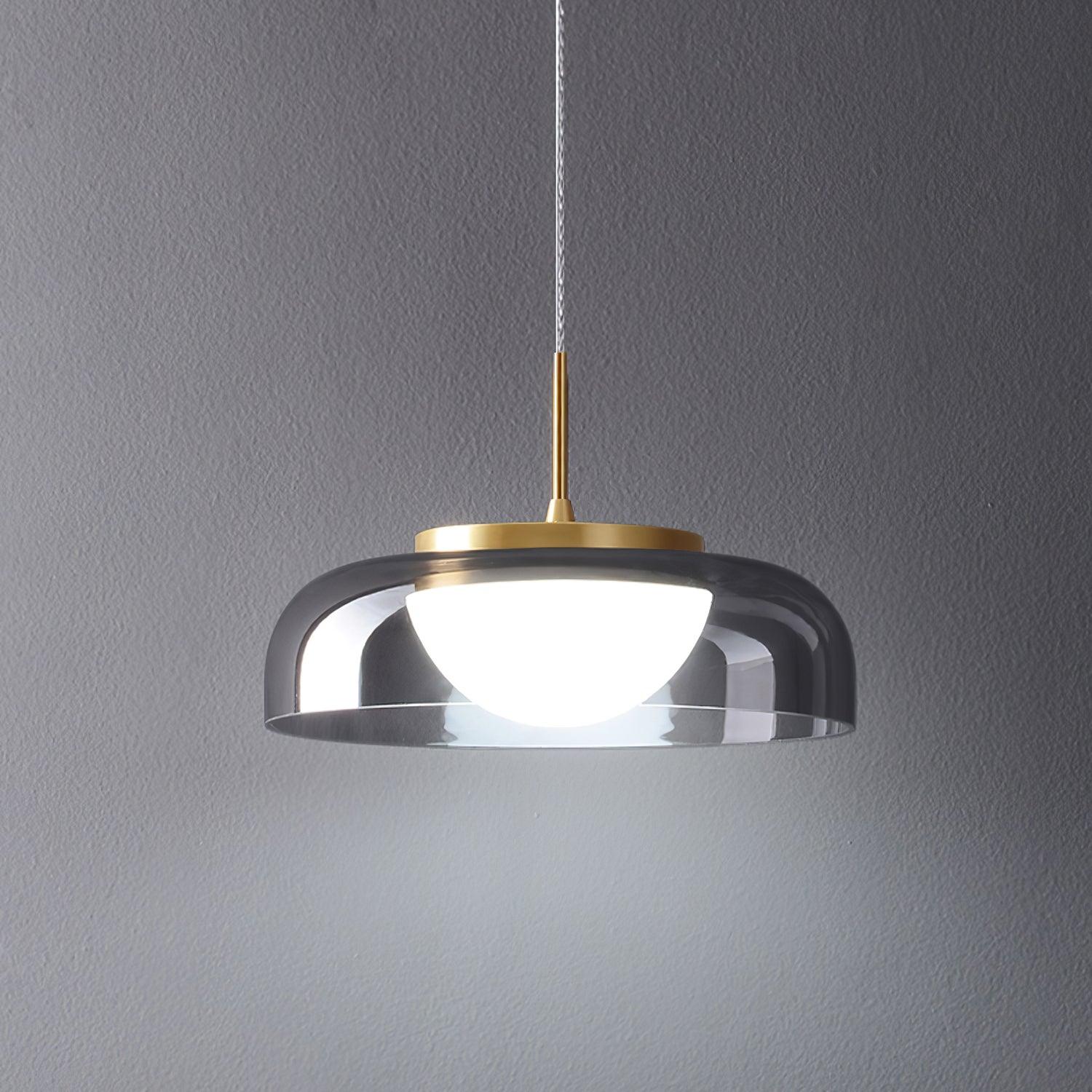 Modern Mystic Eclipse Gold and Smoky Gray Glass LED Pendant Light Fixture