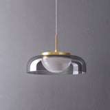 Modern Mystic Eclipse Gold and Smoky Gray Glass LED Pendant Light Fixture