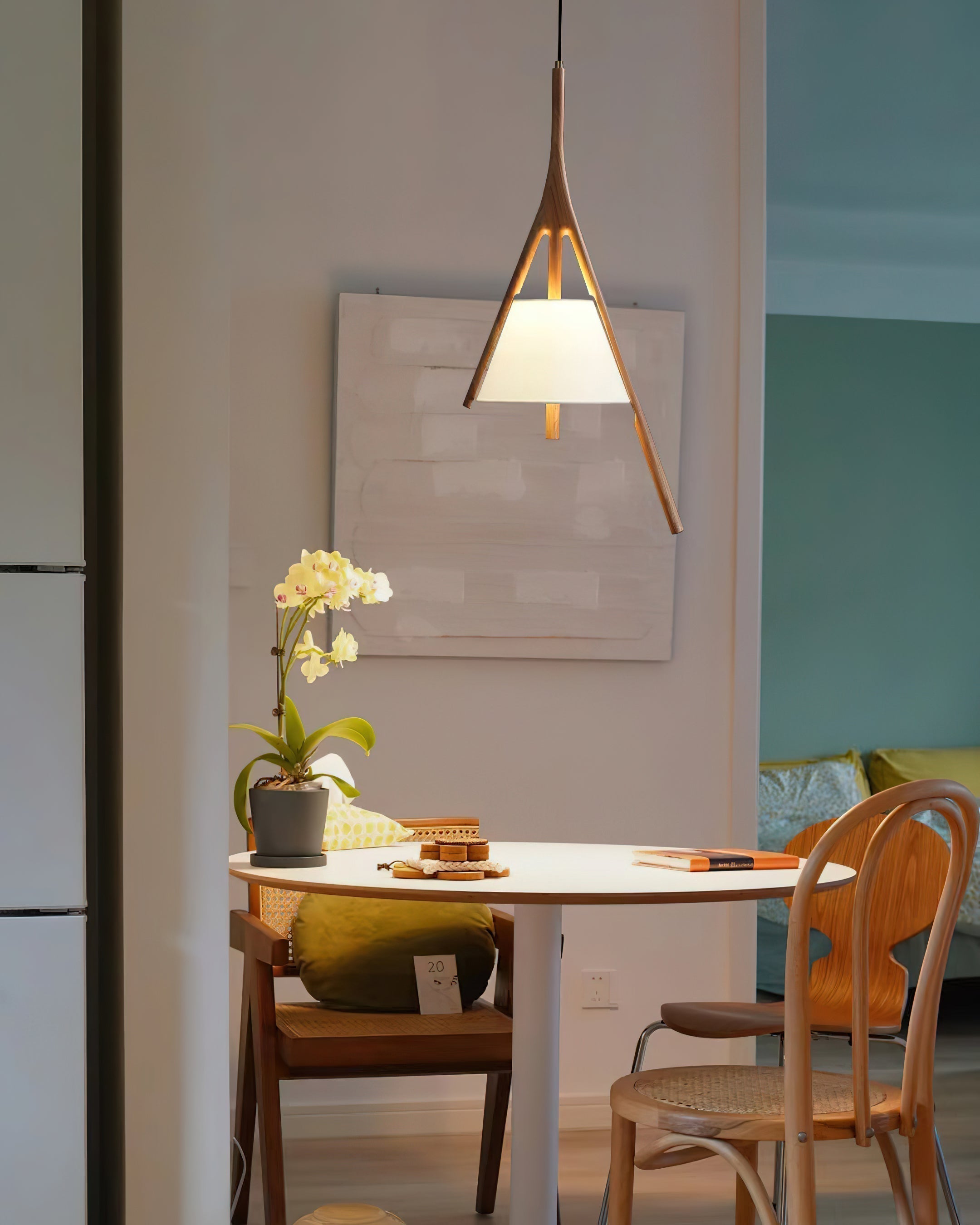 Modern Nanzhi Solid Wood Geometric Triangular LED Pendant Light for Dining and Living Areas