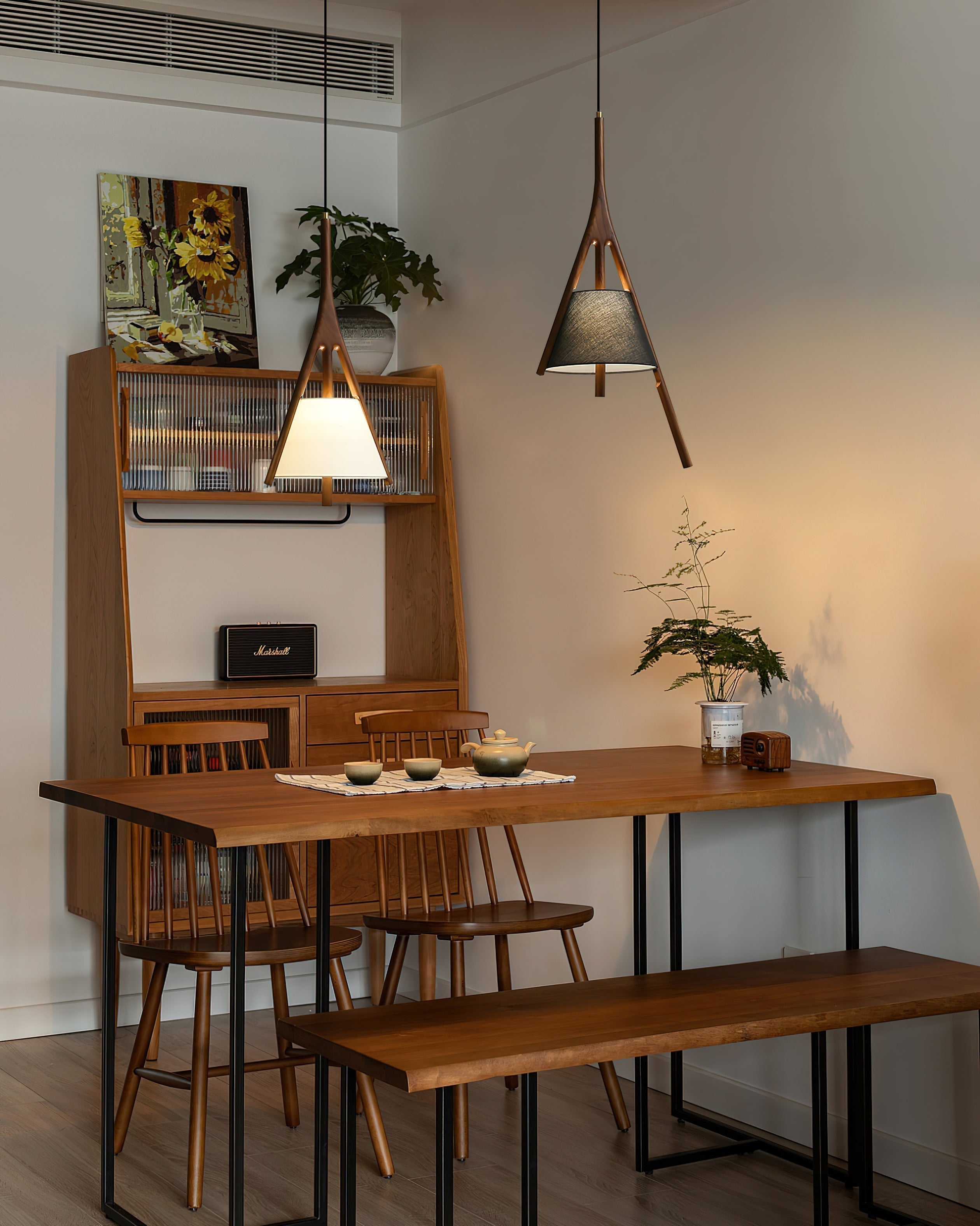 Modern Nanzhi Solid Wood Geometric Triangular LED Pendant Light for Dining and Living Areas