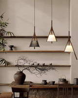 Modern Nanzhi Solid Wood Geometric Triangular LED Pendant Light for Dining and Living Areas