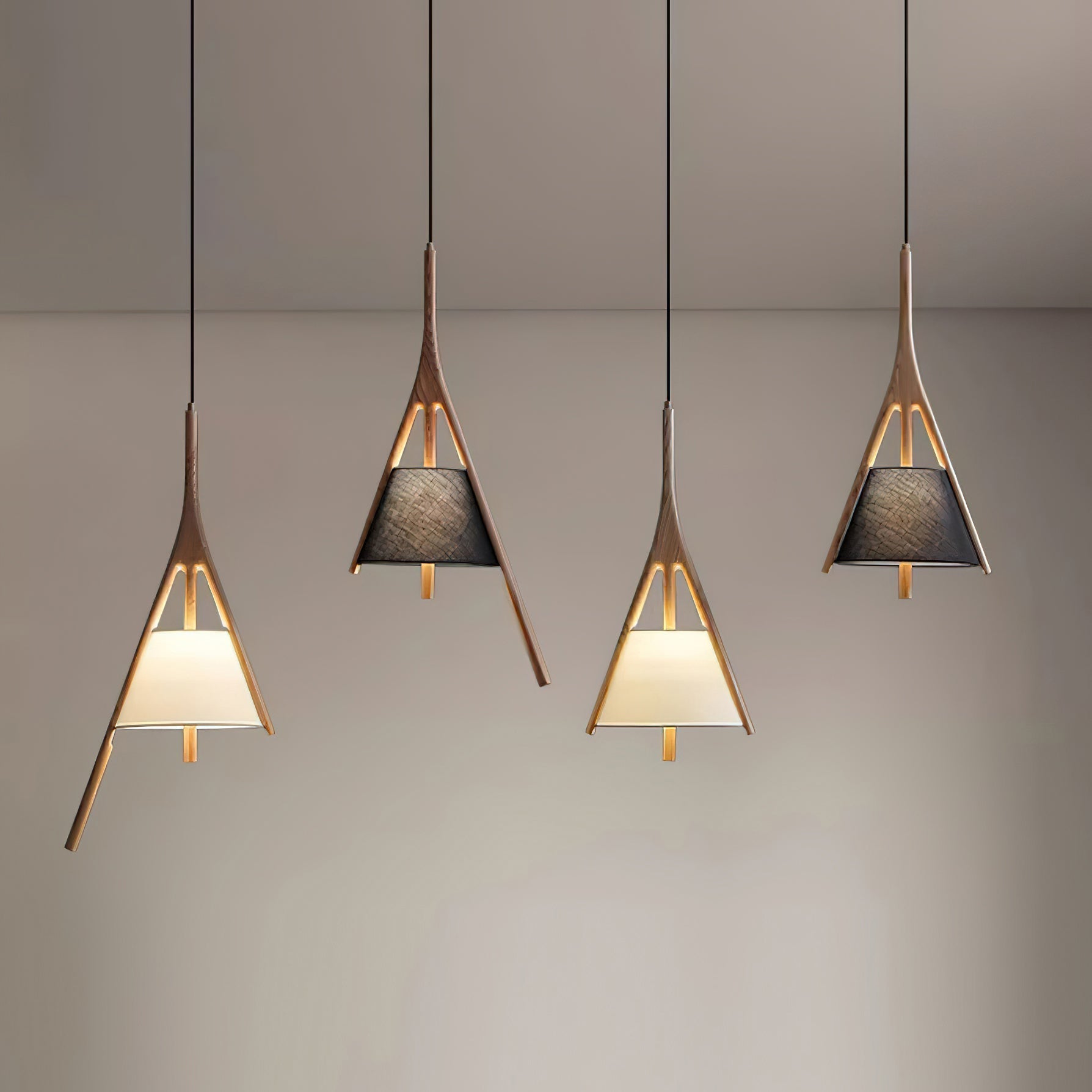 Modern Nanzhi Solid Wood Geometric Triangular LED Pendant Light for Dining and Living Areas