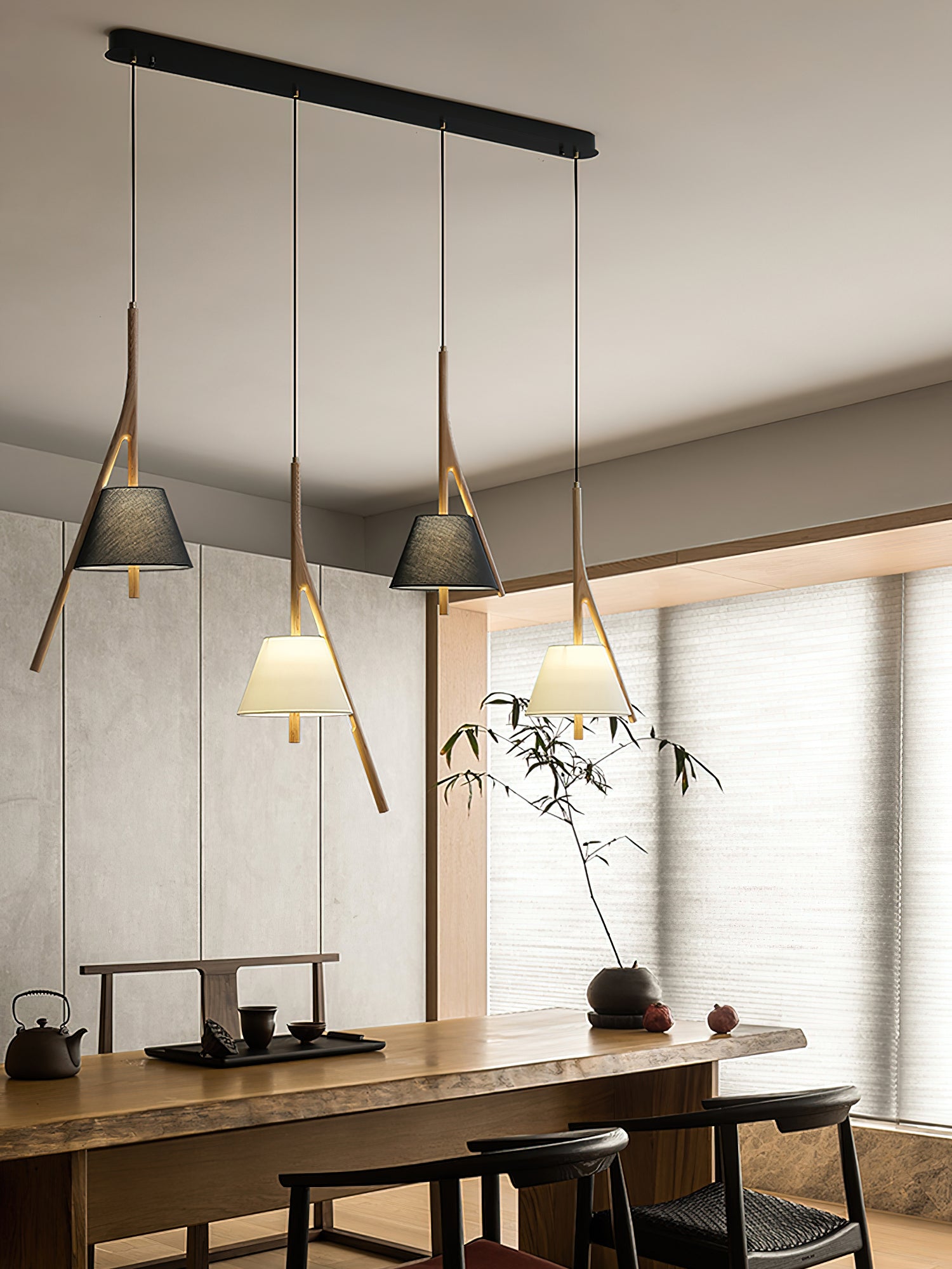 Modern Nanzhi Solid Wood Geometric Triangular LED Pendant Light for Dining and Living Areas