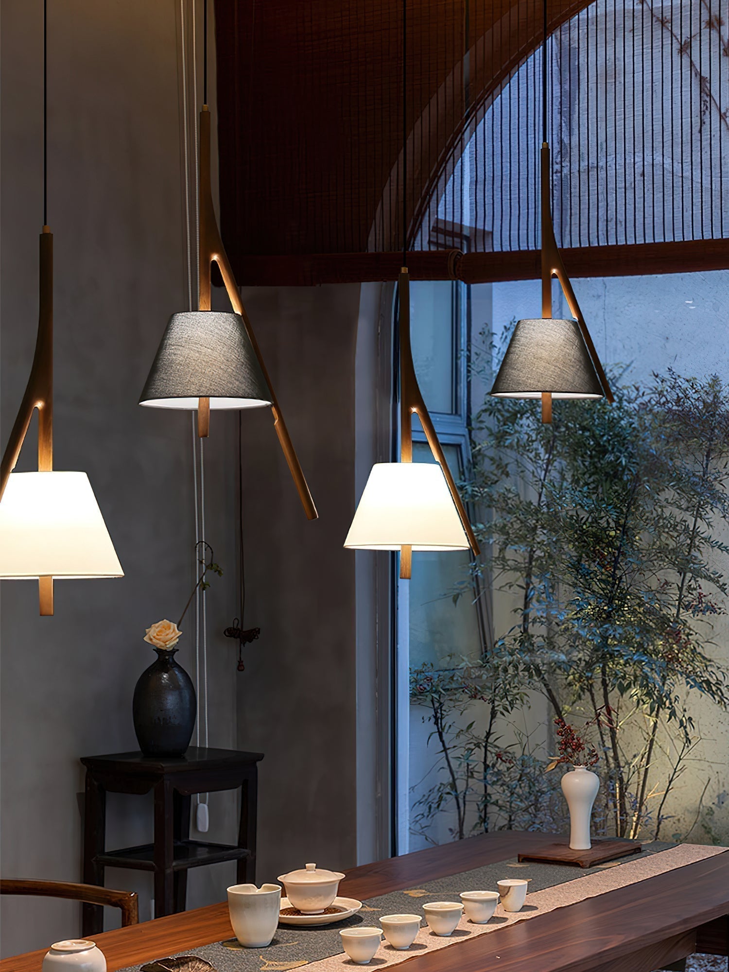 Modern Nanzhi Solid Wood Geometric Triangular LED Pendant Light for Dining and Living Areas