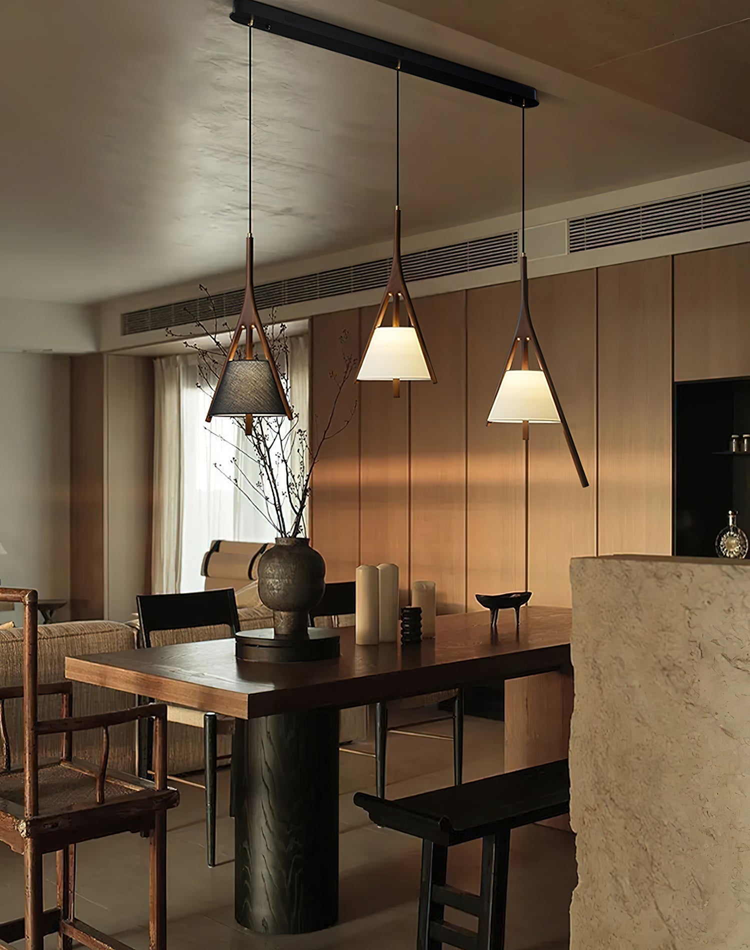 Modern Nanzhi Solid Wood Geometric Triangular LED Pendant Light for Dining and Living Areas