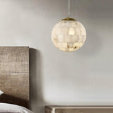 Modern Natural Alabaster Sphere Pendant Light with Solid Brass Hardware Luxury Stone Globe Lamp
