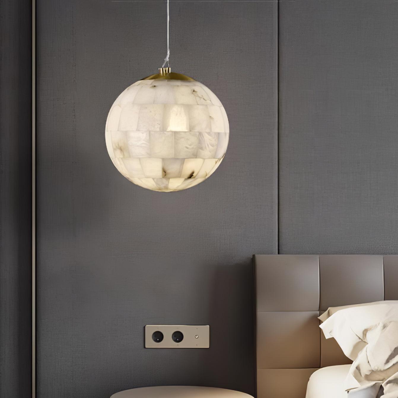 Modern Natural Alabaster Sphere Pendant Light with Solid Brass Hardware Luxury Stone Globe Lamp